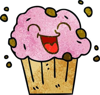 quirky hand drawn cartoon happy muffin