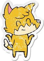 distressed sticker of a cartoon happy fox vector