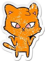 distressed sticker of a cute cartoon cat vector