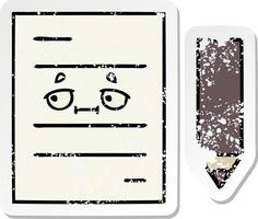 distressed sticker of a cute cartoon test paper vector