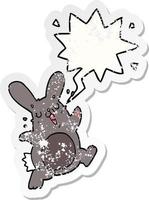 cartoon rabbit and speech bubble distressed sticker vector