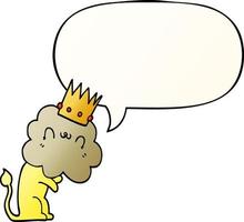 cartoon lion and crown and speech bubble in smooth gradient style vector