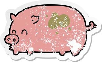 pegatina angustiada de un lindo cerdo de dibujos animados vector