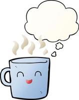 cute coffee cup cartoon and thought bubble in smooth gradient style vector