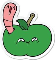 sticker of a cartoon worm in happy apple vector