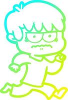 cold gradient line drawing annoyed cartoon boy vector