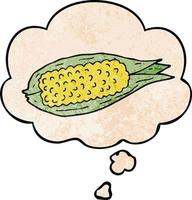 cartoon corn and thought bubble in grunge texture pattern style vector