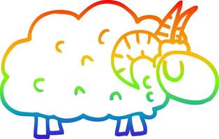 rainbow gradient line drawing cartoon sheep with horns vector