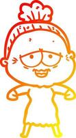 warm gradient line drawing cartoon happy old lady vector