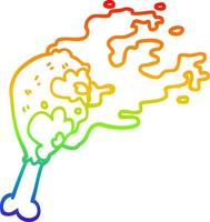 rainbow gradient line drawing cartoon cooked chicken leg vector