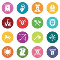 Knight medieval icons set colorful circles vector