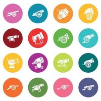 Cannon retro icons set colorful circles vector