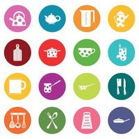 Kitchen tools and utensils icons many colors set vector