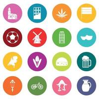 Netherlands icons many colors set vector