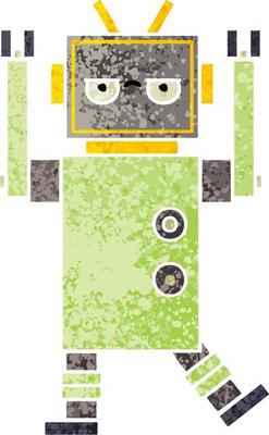 retro illustration style cartoon robot