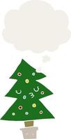 árbol de navidad de dibujos animados y burbuja de pensamiento en estilo retro vector