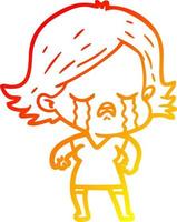 warm gradient line drawing cartoon girl crying vector