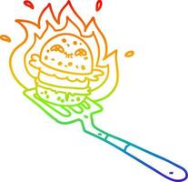 rainbow gradient line drawing cartoon burger cooking