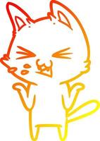 warm gradient line drawing cartoon cat hissing vector
