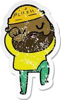 distressed sticker of a cartoon man with beard vector