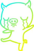 cold gradient line drawing cartoon pig crying vector