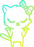 cold gradient line drawing cute cartoon cat with bow vector