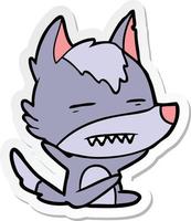 sticker of a cartoon wolf showing teeth vector