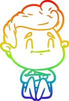 rainbow gradient line drawing happy cartoon man sitting vector