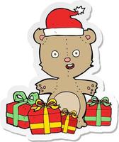 sticker of a cartoon christmas teddy bear vector