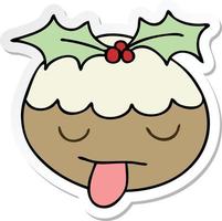 sticker of a quirky hand drawn cartoon christmas pudding vector