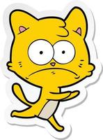 sticker of a cartoon nervous cat vector