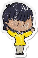 distressed sticker of a cartoon woman vector