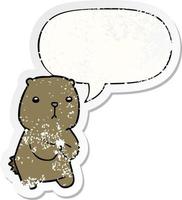 cartoon worried bear and speech bubble distressed sticker vector