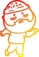 warm gradient line drawing cartoon worried man with beard vector