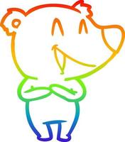 dibujo de línea de gradiente de arco iris dibujos animados de oso riendo vector