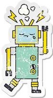 distressed sticker of a cute cartoon robot vector