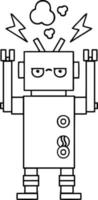 line drawing cartoon malfunctioning robot vector