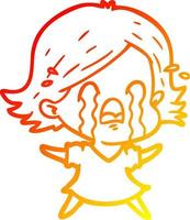 warm gradient line drawing cartoon woman crying vector