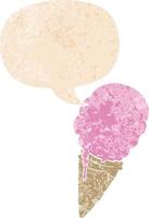 cartoon ice cream and speech bubble in retro textured style vector