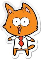 sticker of a funny cartoon cat wearing shirt and tie vector