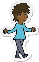 sticker of a cartoon woman shrugging shoulders vector