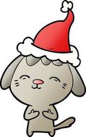 happy gradient cartoon of a dog wearing santa hat vector