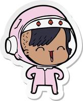 sticker of a happy cartoon space girl vector