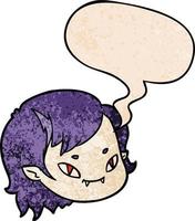 cartoon vampire girl face and speech bubble in retro texture style vector