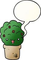 cartoon shrub in pot and speech bubble in smooth gradient style vector