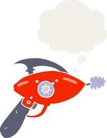 cartoon ray gun and thought bubble in retro style vector