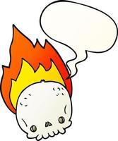 spooky cartoon flaming skull and speech bubble in smooth gradient style