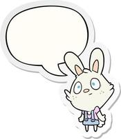 cute cartoon rabbit shrugging shoulders and speech bubble sticker vector