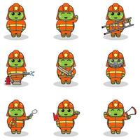 Vector Illustration of Turtle cartoon with Firefighter costume. Set of cute Turtle characters. Collection of funny Turtle isolated on a white background.