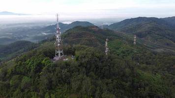 Aerial view group of telecommunication tower video